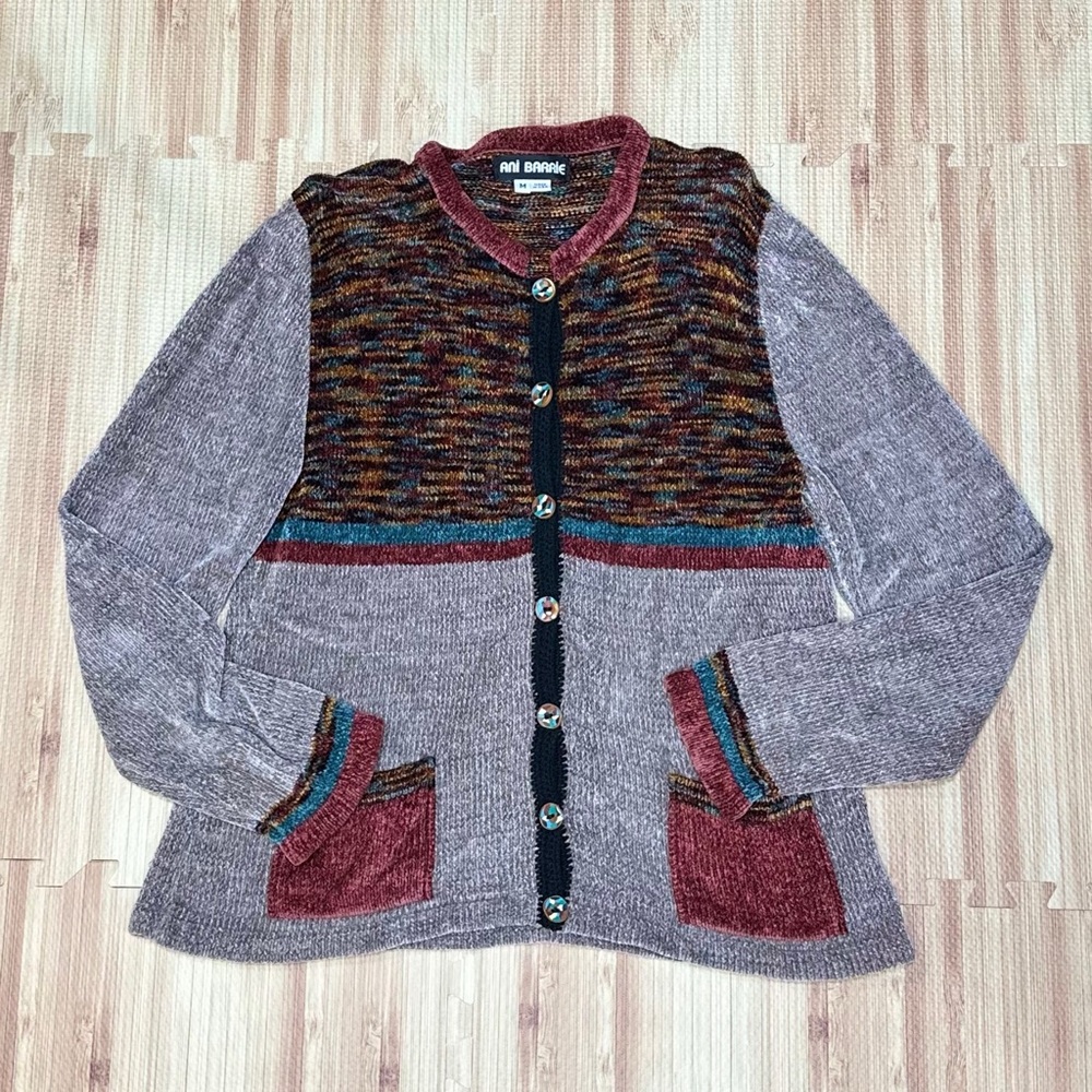 Ani Barrie Chenille Button Up Cardigan Sweater [824]